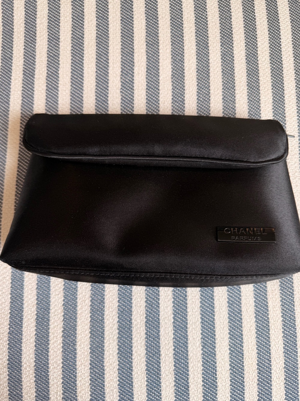 CHANEL Black Satin Thick Fold-Top Toiletry Pouch 🖤🖤🖤